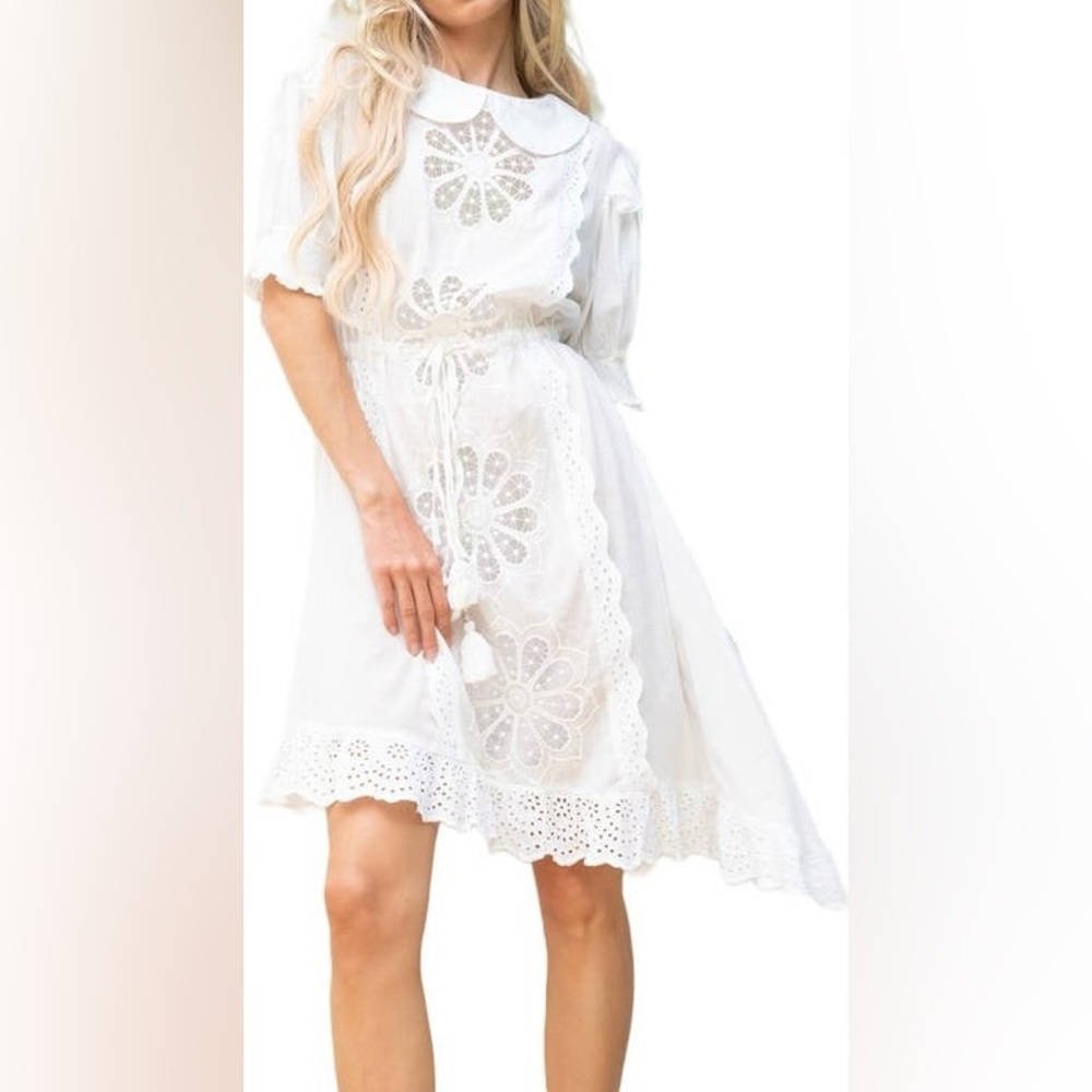 Barok Paris | Peter Pan Collar Tie Waist Eyelet Dress